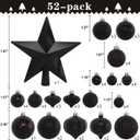 52-Pack Shatterproof Black Christmas Tree Ornaments and Star Topper - For Holiday Decor