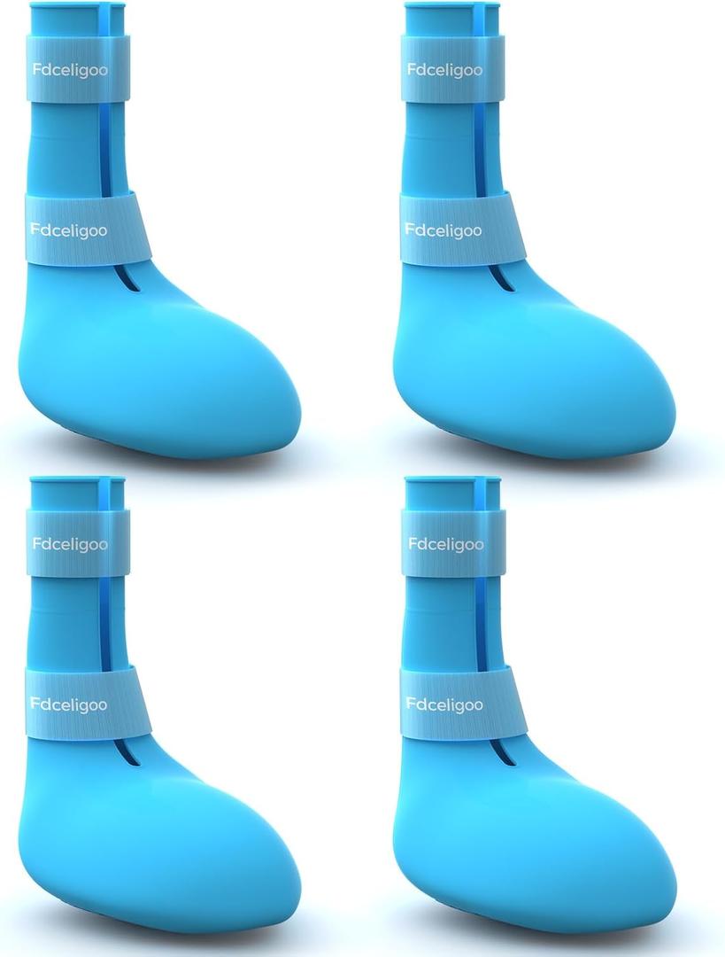 Rubber Dog Boots, Durable Paw Protectors with Adjustable Straps & Non-Slip Sole, Waterproof Dog Shoes for Hot Pavement, Easy On & Off Silicone Booties (Blue, L)