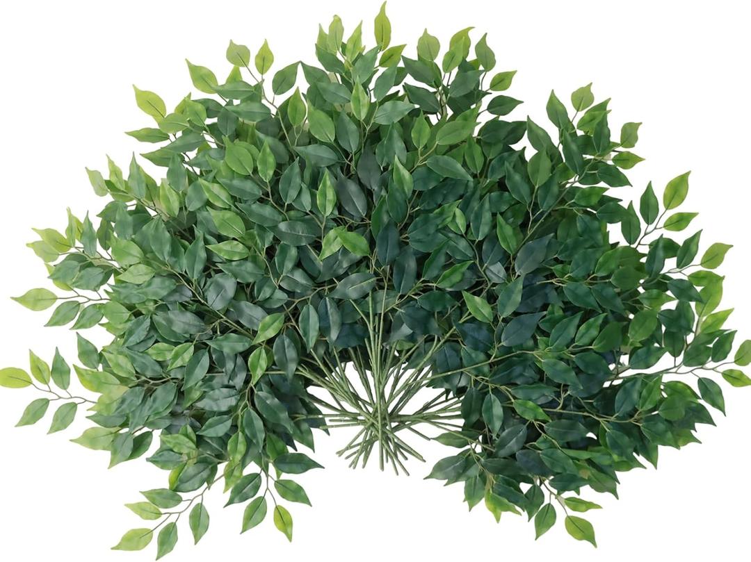 mizii 24pcs Artificial Greenery Stems Silk Green Leaves Fake 23in Ficus Garland Spray Plants Faux Greenery Decoration for Centerpieces Wedding Arch Flower Bouquet Table Home Decor (24)