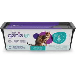 Litter Genie Easy Roll Refill Bags (1-Pack) | Up to 6 months of supply in 1 Roll of 24 tear-off Bags | Ultimate Odor Control Cat Litter Bags