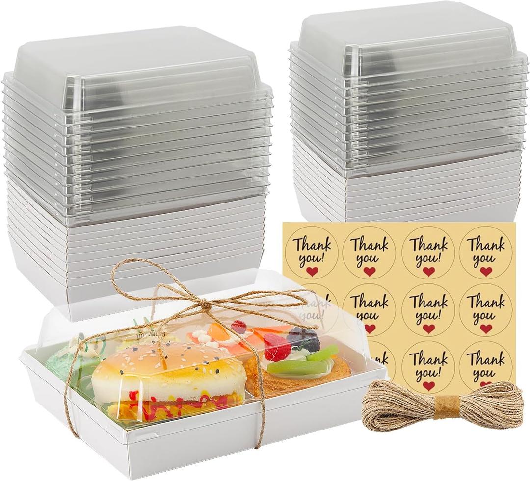 7x5x2.5 Charcuterie Boxes with Clear Lids, Large Disposable Bakery Dessert Boxes, Bakery Take Out Containers, To Go Food Containers for Chocolate, Sandwich, Cookie, Cupcake, Pastries (25, White)