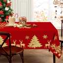 Christmas Rectangle Tablecloth 60120 inch Red Table Cloth Golden Deer Xmas Tree Table Covers Christmas Decoration for Dining Room Home Decor for Holiday