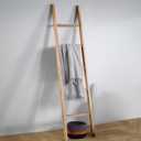 Wall Leaning Wooden Blanket Ladder Corona, 5 Steps Farmhouse Style Blanket Ladder, Wooden Rack Rail Blanket, Ideal for Towel- Clothes- Linen Railing Hanger for Bathroom- Brown