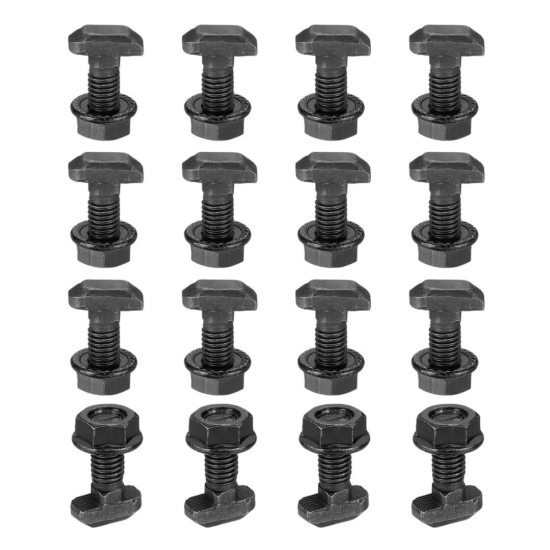 PATIKIL M8x20mm T-Slot Bolts, 16 Sets Drop-in Bolt Hammer Head with Hexagon Flange Nuts T-Bolt Stud Sliding Screw for 40 Series Aluminum Extrusion Profile, Black