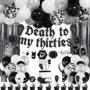 40th Birthday Decorations for Men Women, Death to My 30s Birthday Decorations, Death To My Thirties Banner Black Confetti Balloon,Cake Topper,Fringe Curtain, RIP To My 30s 40th Birthday Party Supplies