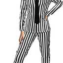 Women's Black and White Striped Suit Include Open Front Striped Blazer Leggings Length Pant with Tie for Halloween (XX-Large), Black and White 