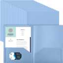 Gueevin 100 Pcs Plastic Folder with Pockets, Two Pocket Folders, Fit Letter Size Paper, Heavy Duty Durable File Folders with Business Card for Home Office School, Holds 100 Sheets (Haze Blue)