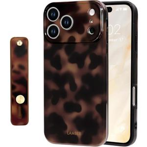 NITITOP Compatible for iPhone 17 Pro Max Case with Wrist Strap Cute Stylish Leopard Print Amber Tortoise for Women Girls Men Soft TPU Shockproof Protective Cover - Brown Leopard