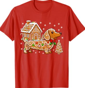 Gingerbread Dachshund Christmas Tree House Cookie Dog Lover T-Shirt