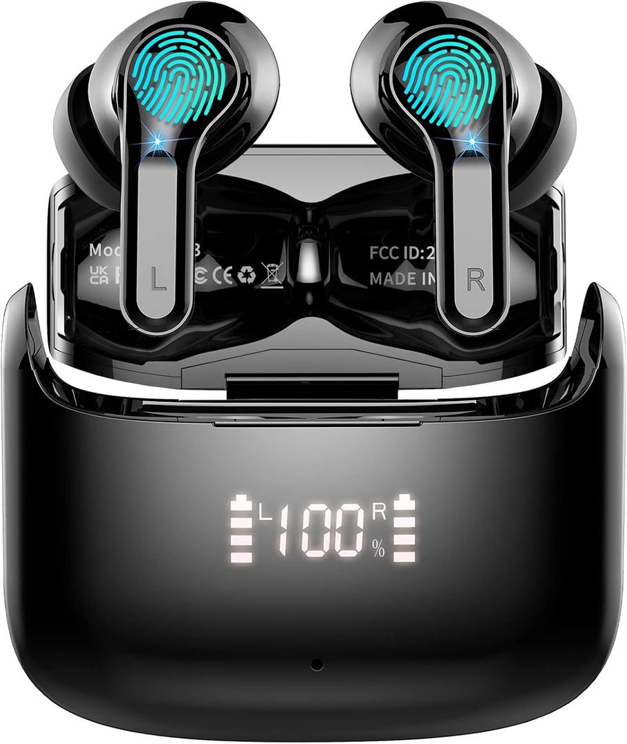 Wireless Earbud, Bluetooth Headphones 5.3 Stereo Bass Earphones 2023 Noise Cancelling 40H Dual Mic Call Earbud in-Ear USB-C LED Display IP7 Waterproof Sport Headset for Android iOS