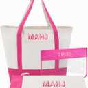 3 Pcs Empty Mahjong Canvas Bag Gift Embroidered American Mahjong Set Incl Tiles Bag and Racks & Pushers Drawstring Bags(Pink,Regular)