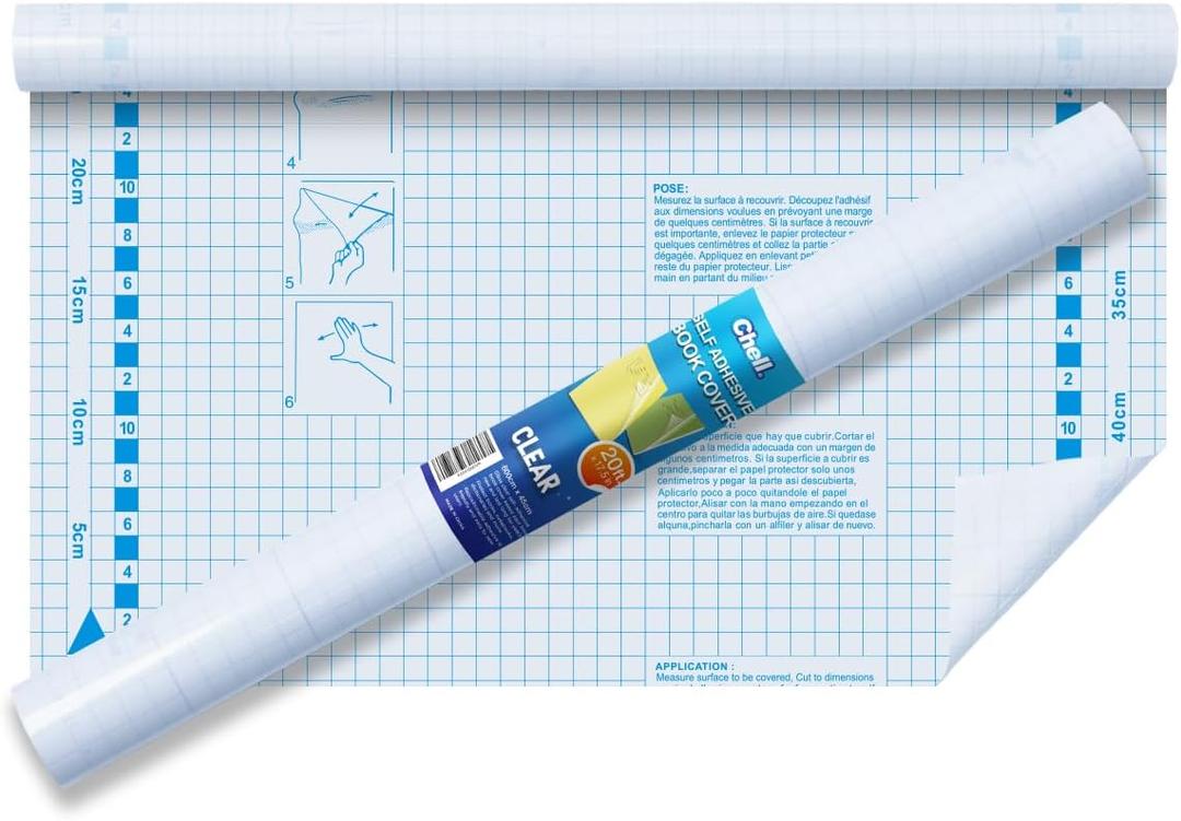 Chell Clear Contact Paper Roll for Books, 17.5 in x 20 ft Clear Self Adhesive Book Cover Paper Protector