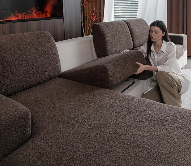 Couch Cushion Covers for Sectional Sofa, Stretch Soft Sofa Slipcovers Washable Wear-Resistant Universal Furniture Protector for Living Room(1 Piece Back Couch Cover, Brown) 