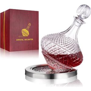 Spinning Wine Decanter with Stopper, 50 oz Red Wine Decanter Crystal and Gift Box, for Wedding Gift, Birthday, Valentine’s Day, Christmas Day