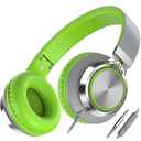 AILIHEN C8 Headphones Wired, On-Ear Headphones with Microphone and Volume Control, Corded 3.5mm Headset for Boys Girl School Smartphones Chromebook Laptop Computer Tablets Airplane Travel (Grey/Green)