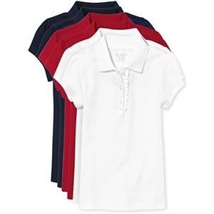 The Children's Place Girls Short Sleeve Ruffle Pique Polo, 3 Pack, (Color 2 Red, 1 White) S