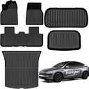 AUXKO All Weather Floor Mats for 2026 Tesla Model Y Juniper & New Model Y 2025 Floor mats Cargo Mat & Front Trunk Liner & Rear Lowest Cargo Mat Car Mats Set TPE Liners Accessories Guard Odorless Mats