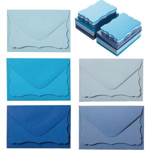 100 Pack Mini Envelopes with Note Cards in 5 Colors for Wedding, Birthday, Baby Showers, 4 x 2.7 Inches (Blue)