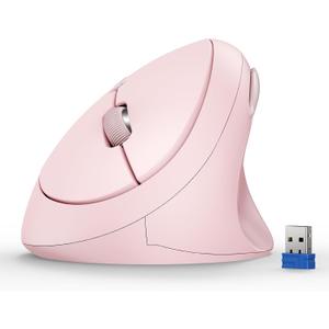 TECKNET Ergonomic Mouse, 4800 DPI Wireless Vertical Mouse, 5 Adjustable DPI Levels, 6 Buttons, 2.4G Silent Wireless Mouse for Laptop, PC, Chromebook,  Pink