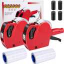 Price Gun, 2 Pack Pricing Gun - 8 Digits Price Tag Gun with 5000 Labels & 4 Ink Rollers Kit Red Pricing Label Maker for Retailer,Supermarket