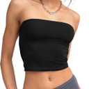 Trendy Queen Womens Tube Tops Strapless Crop Tops Basic Backless Sleeveless Bandeau Going Out Cute 2025 Summer Outfits (Large, Black)