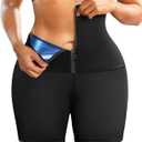 SCARBORO Sauna Sweat Shorts for Women Waist Trainer Leggings Workout Suit Compression Body Shaper Band (Large, Black Blue-inner Zipper)