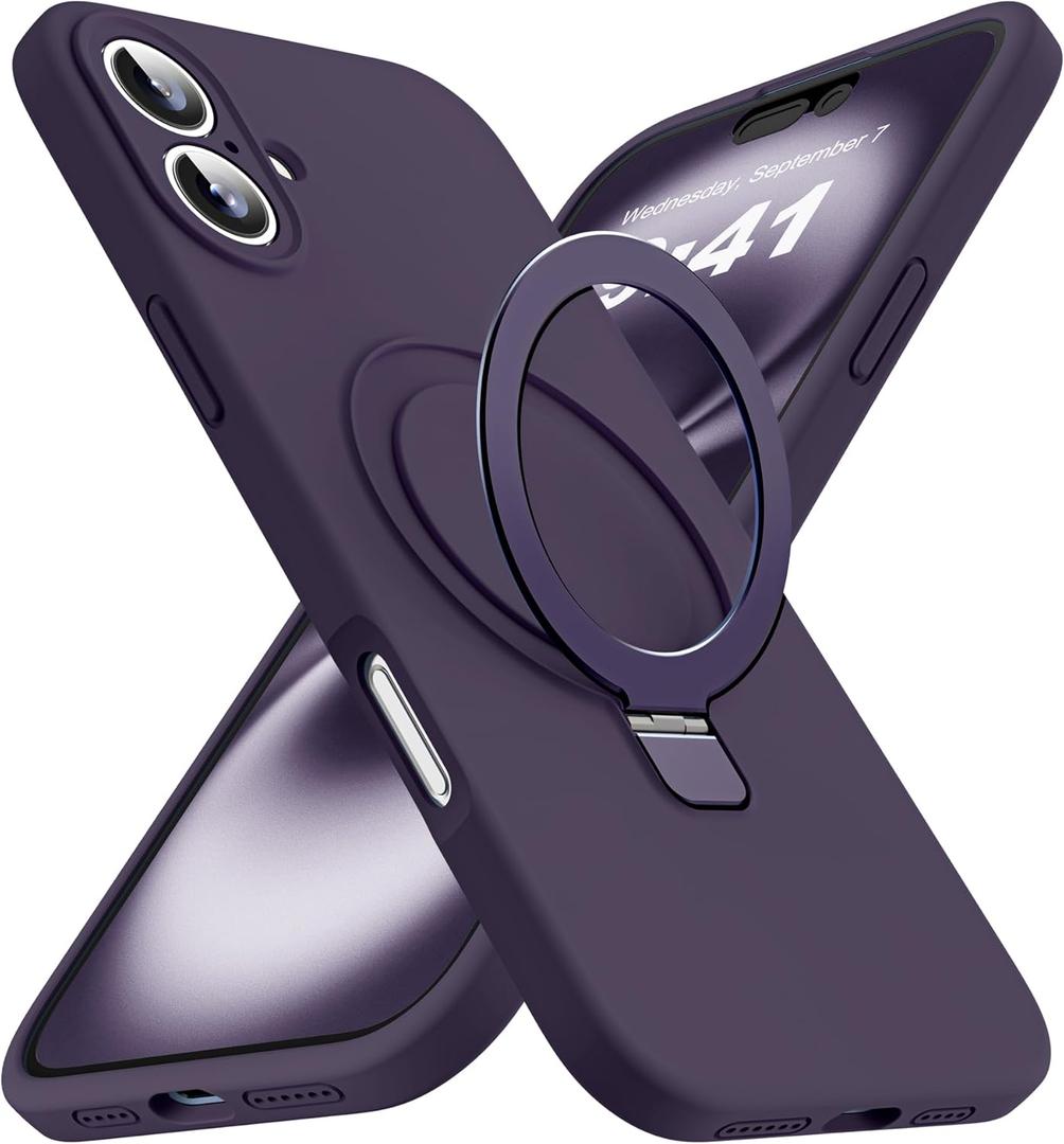 SKYLMW Designed for iPhone 16 Plus Case with Magnetic Invisible Stand Compatible with Mag-Safe Military Drop Tested Shockproof Silicone Phone Cases for Women Men 6.7'', Purple