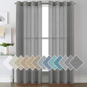 H.VERSAILTEX White Sheer Linen Curtains for Living Room 84 inches Long Bedroom Curtains 2 Panel Sets Grommet Semi Sheer Elegant Soft Light Filter Window Treatments Curtain, Gray