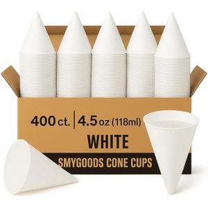 Smygoods Disposable White Paper Cone Cups (Pack of 400-4.5 oz) Eco-Friendly, Leak-Proof, Ideal for Events, Water Coolers, Quick Hydration & Efficient Cleanup