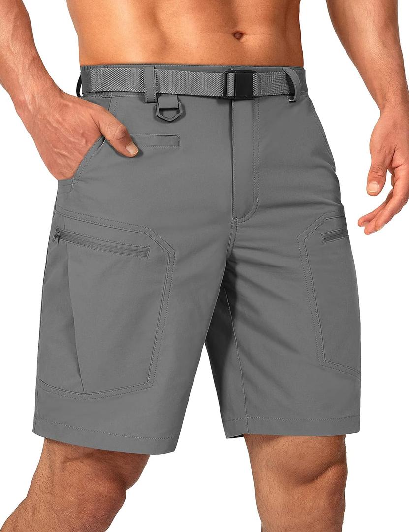 Mens Cargo Hiking Shorts Water Resistant Quick Dry Lightweight Breathable Tactical Shorts with Nylon Belt (36W x 10L, Grey)