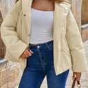 Tankaneo Womens Cropped Puffer Coat Hoodies Oversized Lightweight Winter Jacket Warm Long Sleeve Outerwear (Large, Beige)
