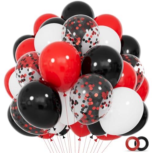 68Pcs Red Black White Latex Balloons 12 Inch with Black Red Confetti Balloons for Birthday, Wedding, Baby Shower, Graduation Poker Card Party