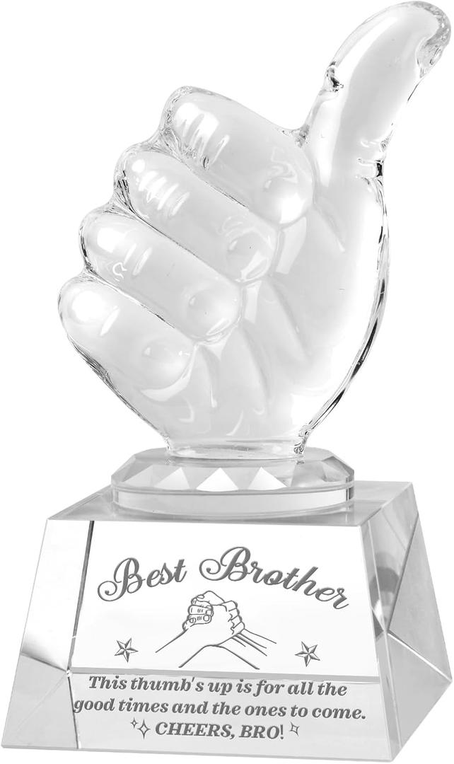Best Brother Birthday Gifts, Personalized Crystal Glass Award Trophy, Thumbs Up Statue Gift for Older Brother Adult from Sister