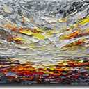 V-inspire Art,Modern Abstract Hand Painted Oil Painting - Sunset Glow - 24x48 Inch Acrylic Canvas for Living Room Bedroom Dining Room Office Home Decor