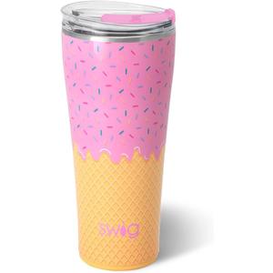Swiglife 32oz Insulated Tumbler, Travel Coffee Tumbler with Lid, Cup Holder Friendly Travel Coffee Mug, Stainless Steel, 32 oz, Reusable Insulated Mug with Lid (Scoop There It Is)