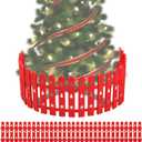 Christmas Tree Fence Protector for Kids, Dogs, Pets - 24 Pack Indoor Plastic Red Picket Fence Decoration