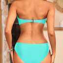Women's Strapless Bandeau Bikini Set - Twist Front Two Piece Swimsuit with Side Tie Bathing Suit Bottom (Blue, M)