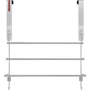 Over The Door Towel Rack, 304 Stainless Steel Towel Racks for Bathroom with 3-Tier Adjustable Pole, 2 Punch-Free Screw Stickers, 22.83 * 17.71-29.52 * 6.14 Inch, Silver