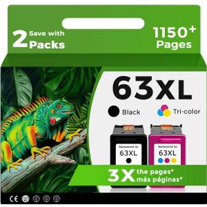 Relcolor 63XL Ink Cartridges Replacement for HP 63 XL Black Color Combo Pack for HP63 HP63XL for 4650 3830 5255 4520 5258 3630 4652 4655 5200 4512 3632 5252 2132 1112 3631 2130 4510 3634 3833 Printer