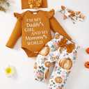 SUNNY PIGGY Newborn Infant Baby Girl Clothes Ruffle Romper Toddler Girl Floral Cotton Pant Sets Girls Clothing Outfit (0-3 Months, Halloween-brown)