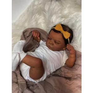 Reborn Baby Doll Black Girl Reborn Toddler Doll Silicone 19 Inch Realistic Newborn Girl Brown Skin Soft Cloth Body Real African American Baby Dolls with Hair Gift Box Toy Set for Kids Age 3+