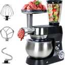 6-in-1 Multifunctional Stand Mixer, 5.3Qt 660W, 6-Speed Tilt-head, Electric Kitchen Mixer with Stainless Steel Bowl,Meat Grinder, Juice Blender (Black)