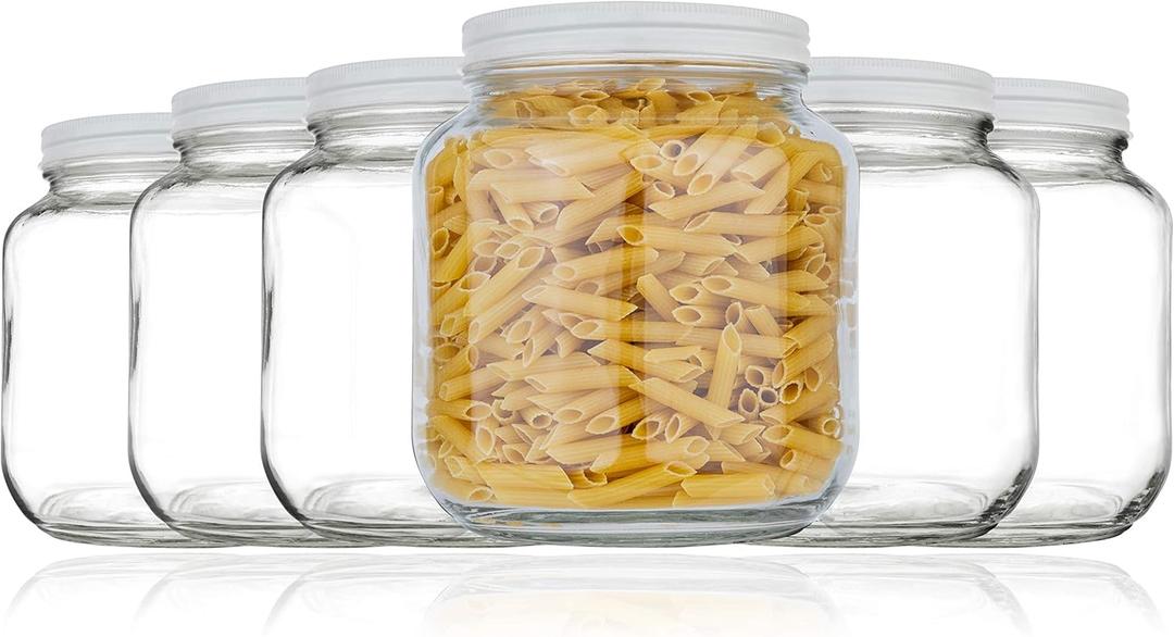 Kitchentoolz 6 Pack-Half Gallon Glass Mason Jar Wide Mouth with Airtight Metal Lid -Fermenting Kombucha Kefir - Curing Pickling, Storing and Canning - BPA-Free Dishwasher Safe, Made in USA