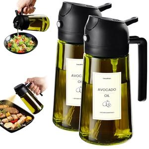 TrendPlain - Original 16oz/470ml Olive Oil Dispenser Bottle for Kitchen Gadgets and Air Fryer Accessories - Olive Oil Sprayer for Cooking w/Stickers - 2 Black