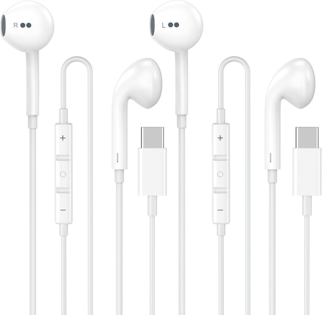 USB C Headphones Wired for iPhone 17 16 15, 2 Pack Type C Earphones with Microphone & Remote Control Noise Cancelling Wired Earbuds Compatible for iPhone 17/17 Pro/17 Pro Max/Air/16/15/16 15 Pro Max
