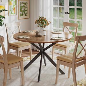 ChooChoo 47.2 Inch Round Dining Table for 4, Wood Kitchen Table, Round Dinner Table for Home Kitchen Dinning Room, Walnut(Only Table)