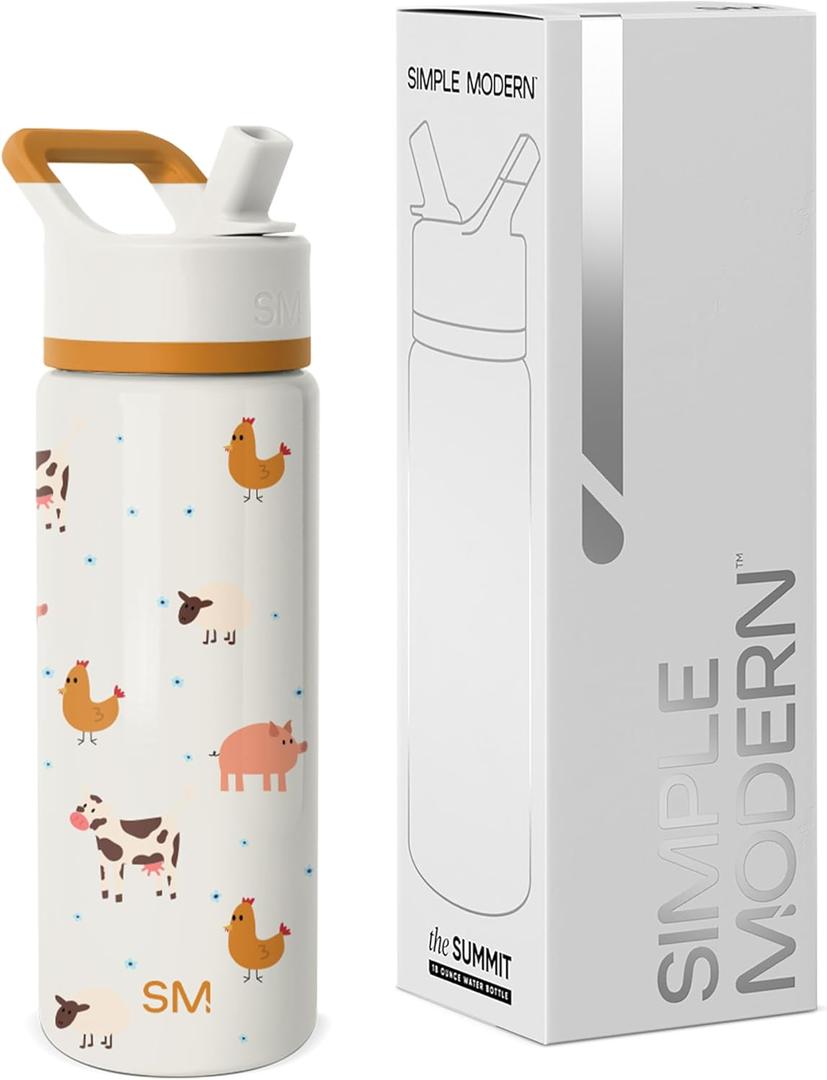 Simple Modern Kids Summit Water Bottle with Straw Lid | 18oz Stainless Steel Cup Insulated Tumbler for Toddlers, School | Farm Animals