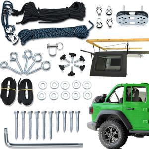 Hard Top Removal Lift for Jeep Wrangler - Top Lift Hoist for Jeep JL JK Models and Ford, Single Person Operation Roof Lift, Safe Anti-Drop System, Supports 8-16 ft. Ceiling, Bonus 6 T Knobs (Blue Rope)