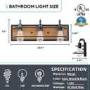 Farmhouse 3-Light Bathroom Light Fixtures, Industrial Black Vanity Lights for Mirror with Faux-Wood Color Finish, Rustic Vintage Indoor Wall Mounted Lighting for Bedroom, Kitchen, Living Room,Cabinets