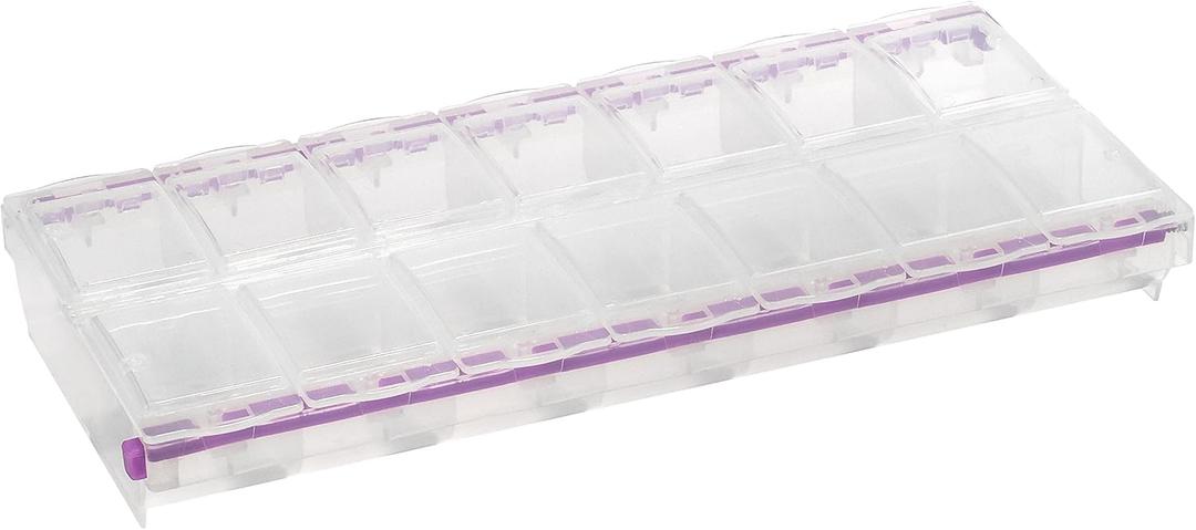 Craft Mates Bead Organizer and Plastic Storage Containers for Crafts, Buttons, Pins and More, 14 Locking Compartments, 2XL, Clear Lids